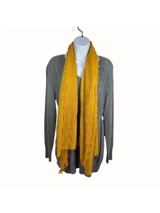 Cozy Mustard Yellow Scarf Lightweight Open & Closed Weave (Mix & Match 3/$15) - Picture 3 of 7